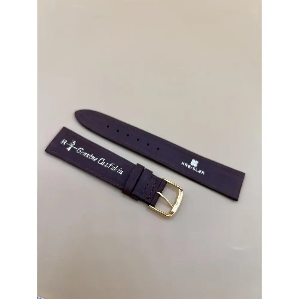 19mm KREISLER Genuine Calfskin Brown NOS Vintage Watch Band & Gold-Tone Buckle